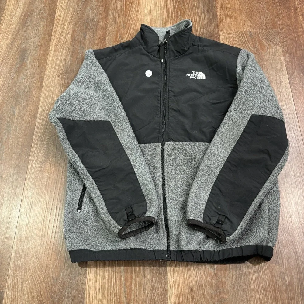 The North Face Boys Youth XL TG Denali Fleece Jacket Full Zip Gray Black